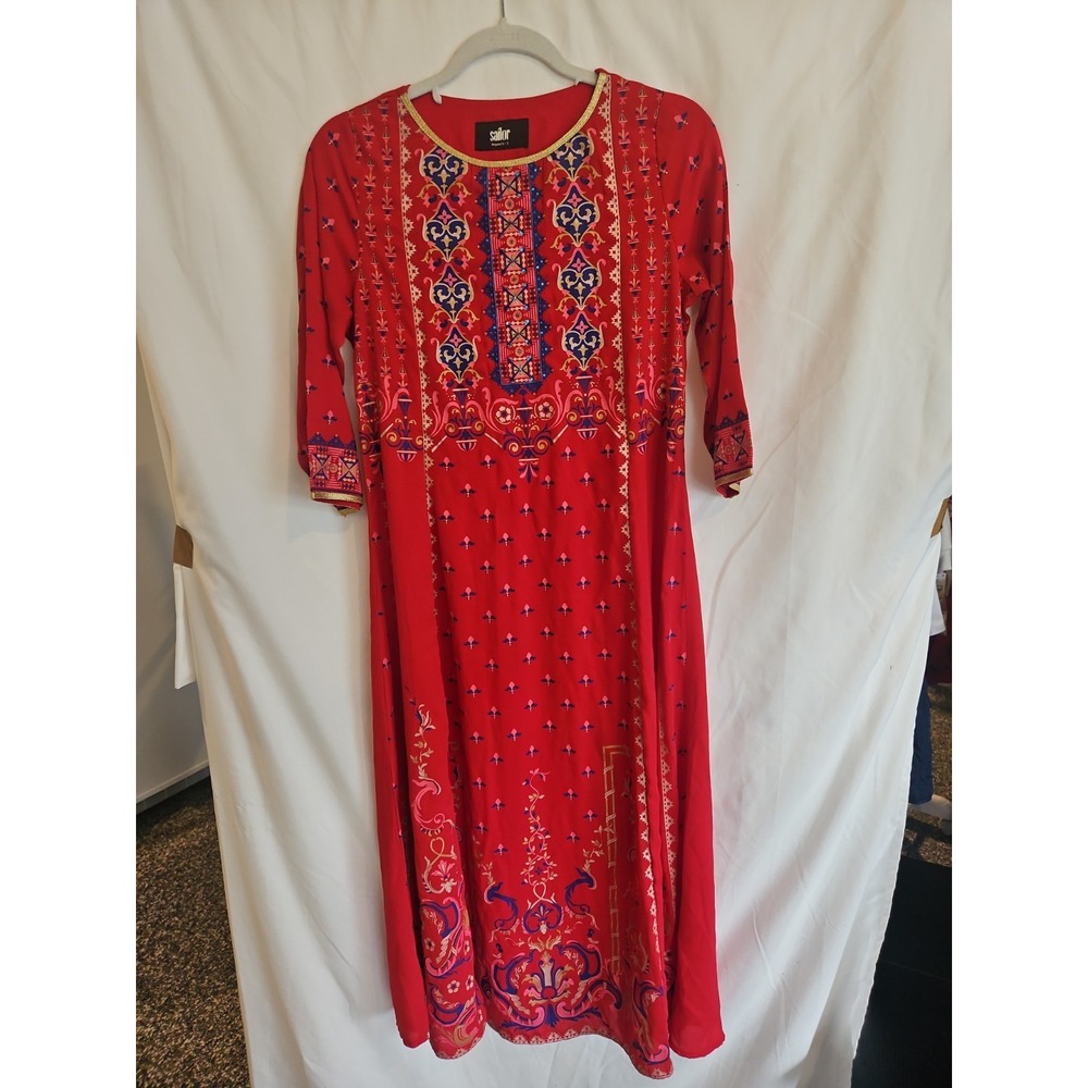 Sailor Womens S Red Maxi Dress Embellished Beaded Sequin Boho Ethnic Tunic